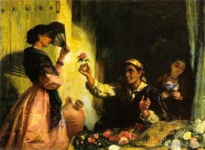 Edwin Longsden Long RA œuvres - Un vendeur de fleurs espagnol