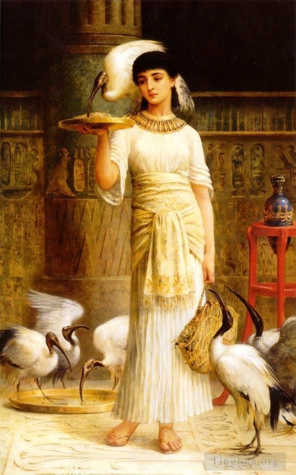 Edwin Longsden Long RA Peinture à l'huile - Alethe Serviteur de l'Ibis Sacré dans le Temple d'Isis à