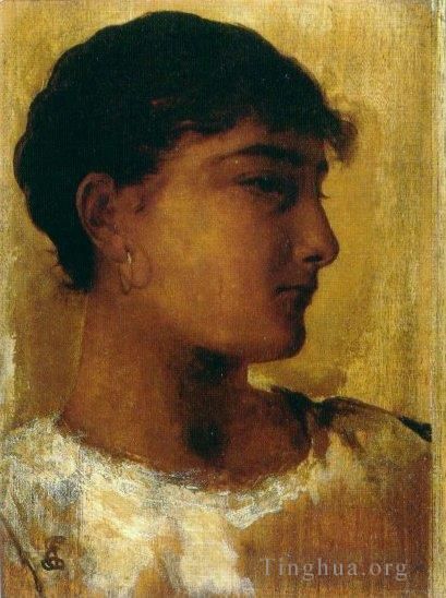 Edwin Longsden Long RA Peinture à l'huile - Etude d'une tête de jeune fille, autre vue