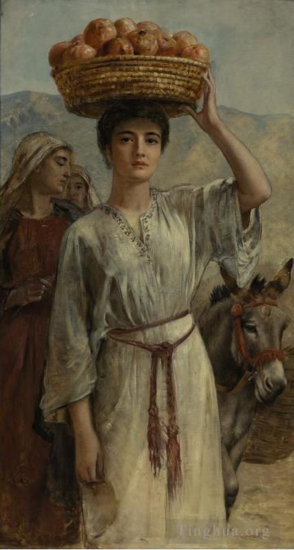 Edwin Longsden Long RA Peinture à l'huile - Femme portant un panier plein de grenades