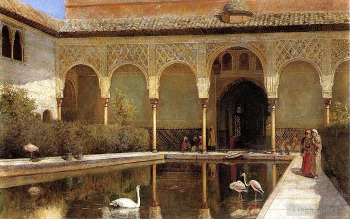 Edwin Lord Weeks Peinture à l'huile - Une cour de l'Alhambra au temps des Maures