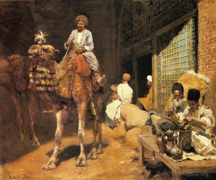 Edwin Lord Weeks Peinture à l'huile - Un marché à Ispahan