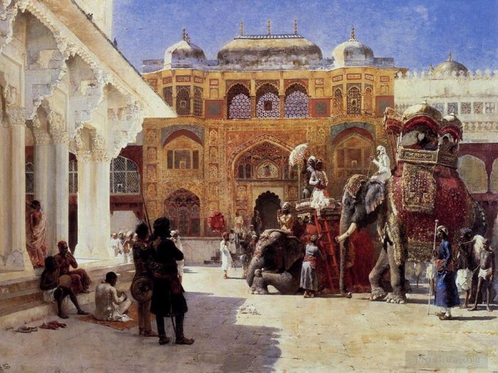 Edwin Lord Weeks Peinture à l'huile - Arrivée Du Prince Humbert Le Rajah Au Palais D'Ambre