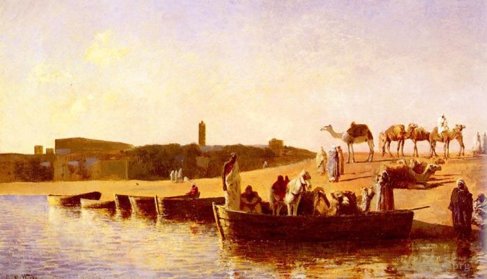Edwin Lord Weeks Peinture à l'huile - Au passage de la rivière