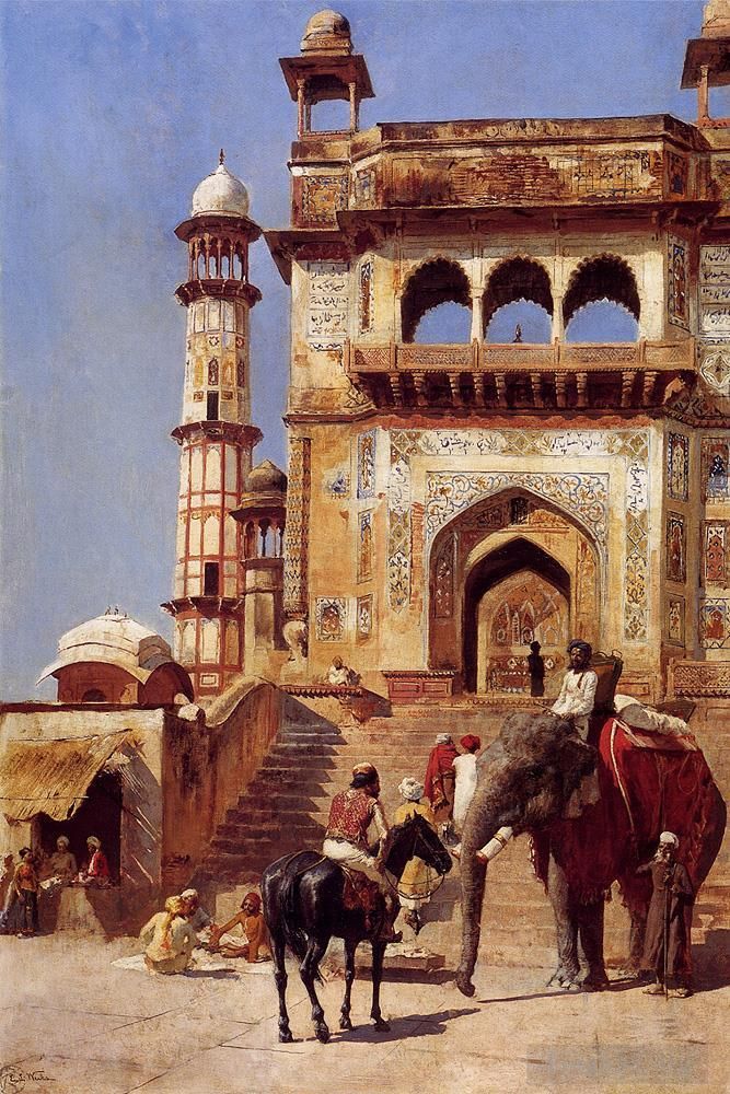 Edwin Lord Weeks Peinture à l'huile - Devant une mosquée