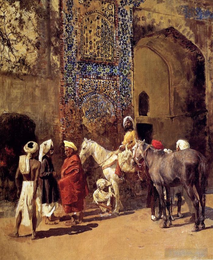 Edwin Lord Weeks Peinture à l'huile - Mosquée de tuiles bleues à Delhi Inde Edwin Lord Weeks