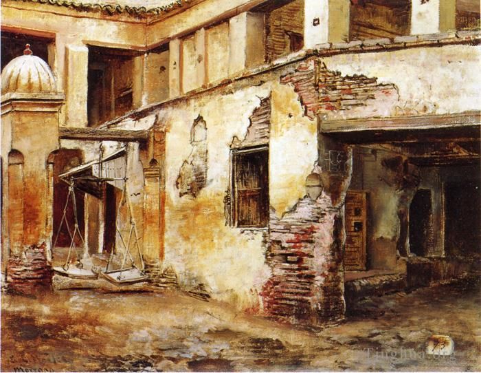 Edwin Lord Weeks Peinture à l'huile - Cour au Maroc
