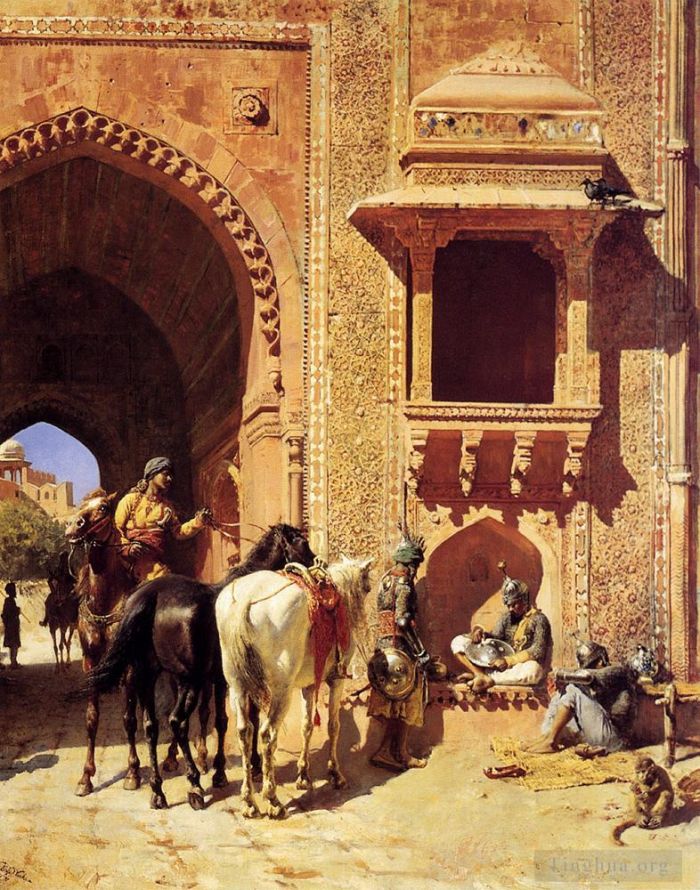 Edwin Lord Weeks Peinture à l'huile - Porte de la forteresse d'Agra Inde