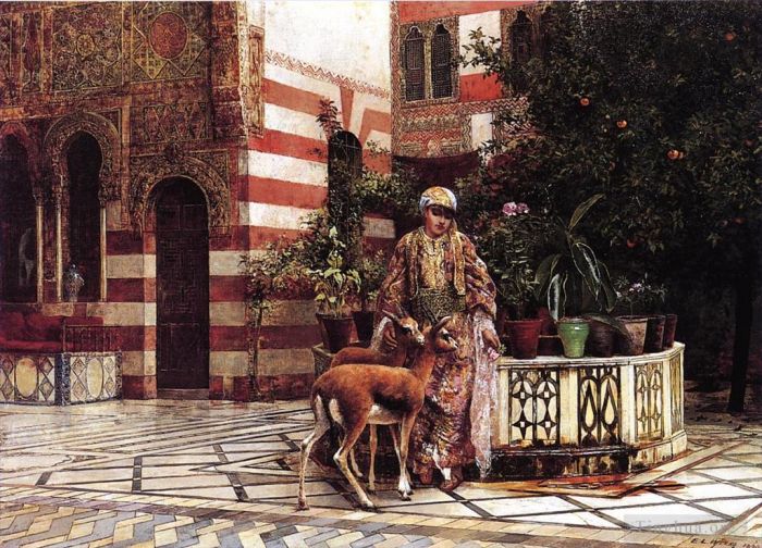 Edwin Lord Weeks Peinture à l'huile - Fille dans une cour maure