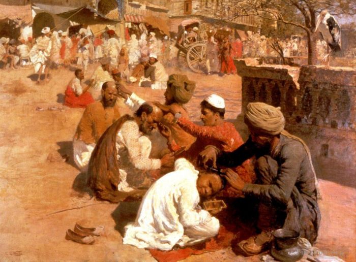 Edwin Lord Weeks Peinture à l'huile - Barbiers indiens Saharapore