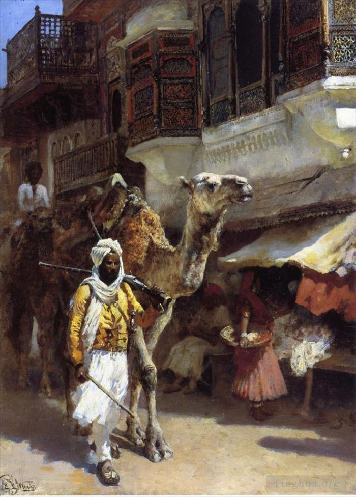 Edwin Lord Weeks Peinture à l'huile - Homme menant un chameau