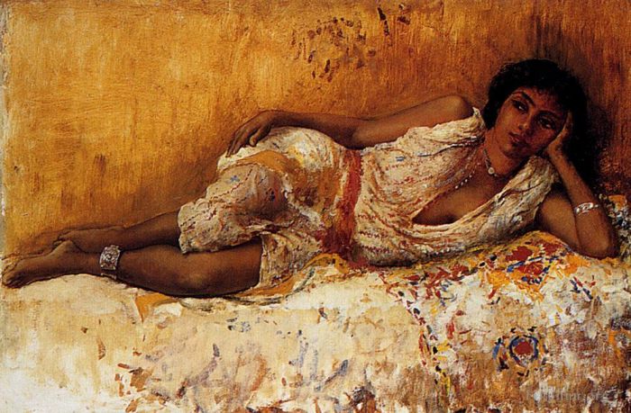 Edwin Lord Weeks Peinture à l'huile - Fille maure allongée sur un canapé