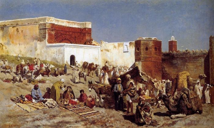 Edwin Lord Weeks Peinture à l'huile - Marché Marocain Rabat