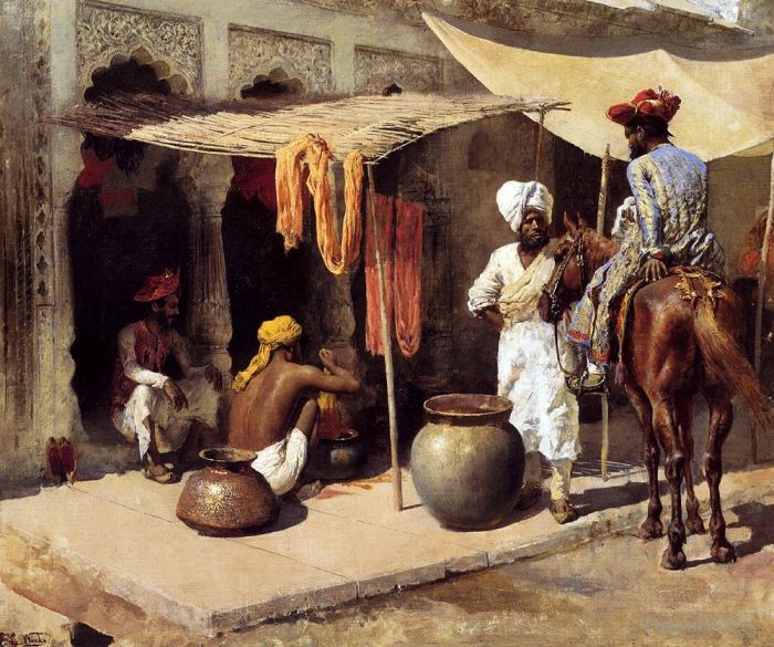 Edwin Lord Weeks Peinture à l'huile - À l'extérieur d'une teinturerie indienne