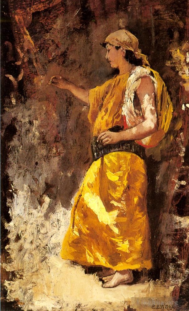 Edwin Lord Weeks Peinture à l'huile - Femme arabe debout