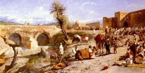 Edwin Lord Weeks œuvres - L'arrivée d'une caravane à l'extérieur de Marrakech