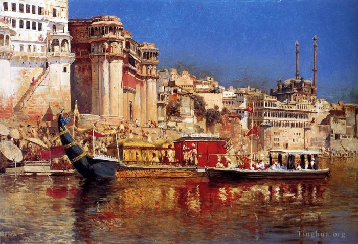 Edwin Lord Weeks Peinture à l'huile - La péniche du Maharaja de Bénarès