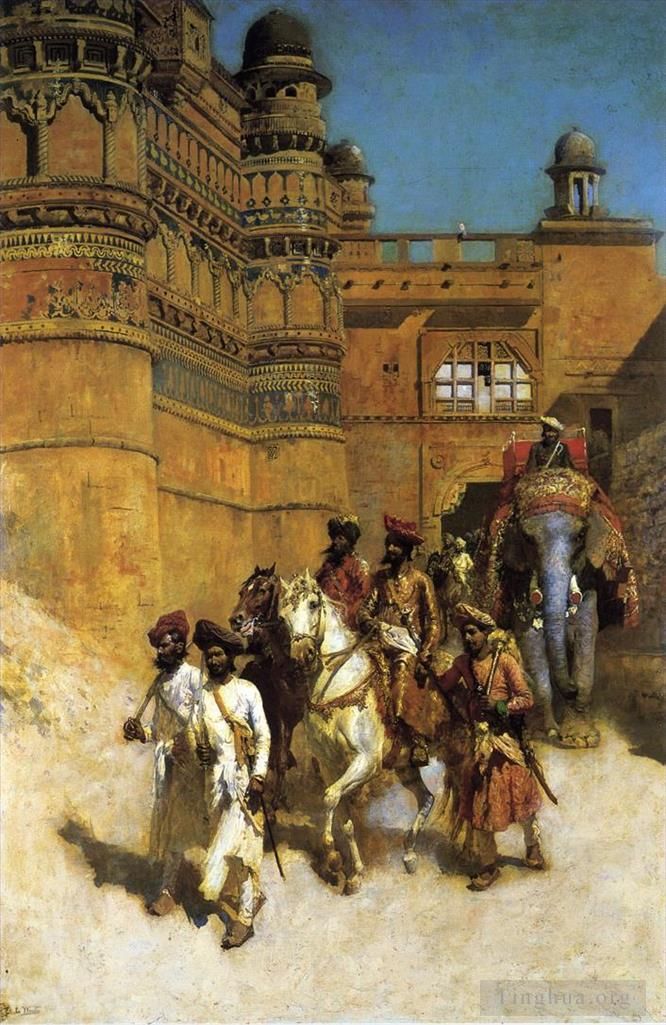 Edwin Lord Weeks Peinture à l'huile - Le Maharahaj de Gwalior devant son palais