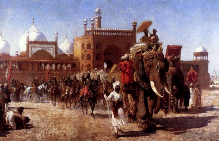 Edwin Lord Weeks Peinture à l'huile - Le retour de la cour impériale de la grande mosquée de Delhi Edwin Lord Weeks