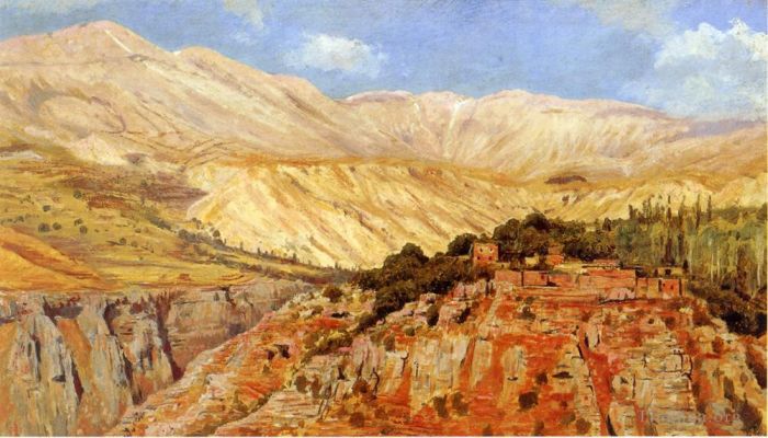 Edwin Lord Weeks Peinture à l'huile - Village dans les montagnes de l'Atlas Maroc