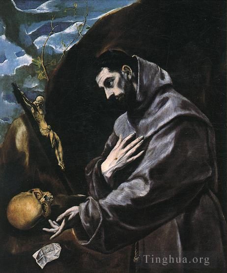 El Greco Peinture à l'huile - Saint François priant 1580