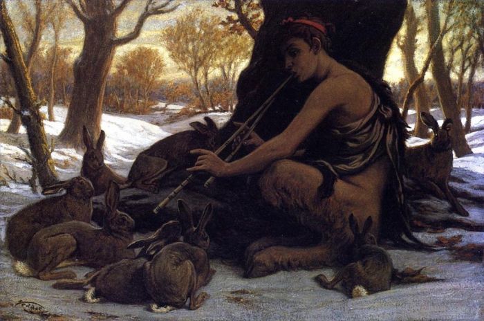 Elihu Vedder Peinture à l'huile - Marsyas enchantant les lièvres