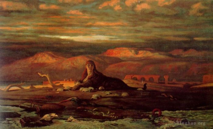 Elihu Vedder Peinture à l'huile - Le Sphinx du bord de mer