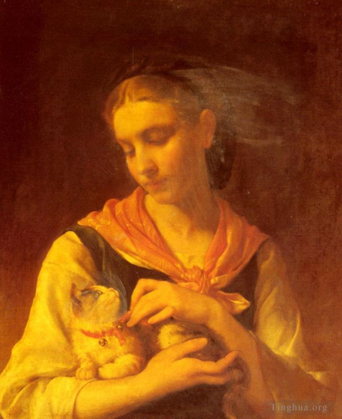 Émile Munier Peinture à l'huile - Le chaton préféré