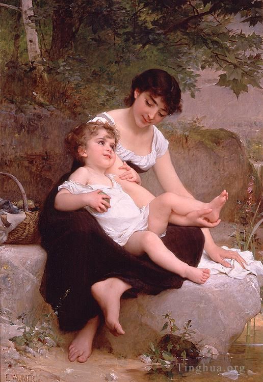 Émile Munier Peinture à l'huile - Mère et l'enfant