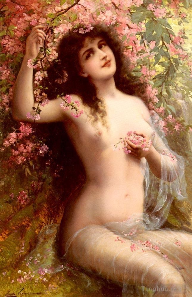 Émile Vernon Peinture à l'huile - Parmi les fleurs