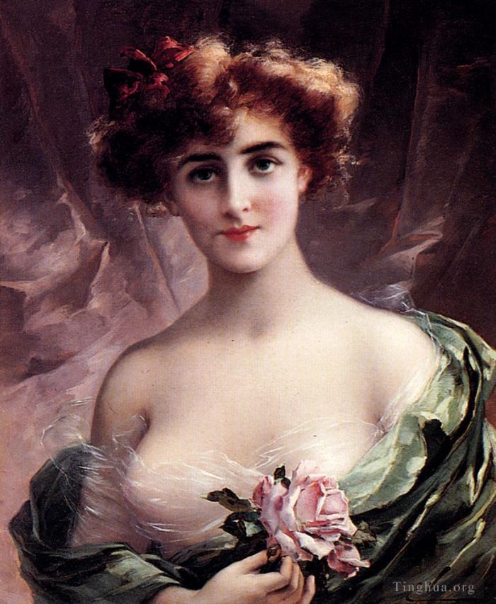 Émile Vernon Peinture à l'huile - La rose rose