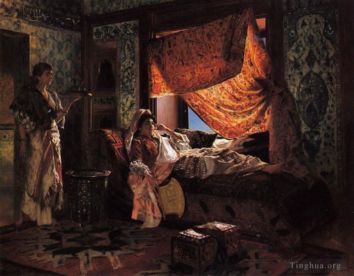 Rudolf Ernst Peinture à l'huile - Un intérieur mauresque