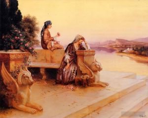 Rudolf Ernst œuvres - Dames arabes élégantes sur une terrasse au coucher du soleil