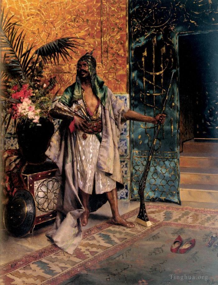 Rudolf Ernst Peinture à l'huile - Garde du harem