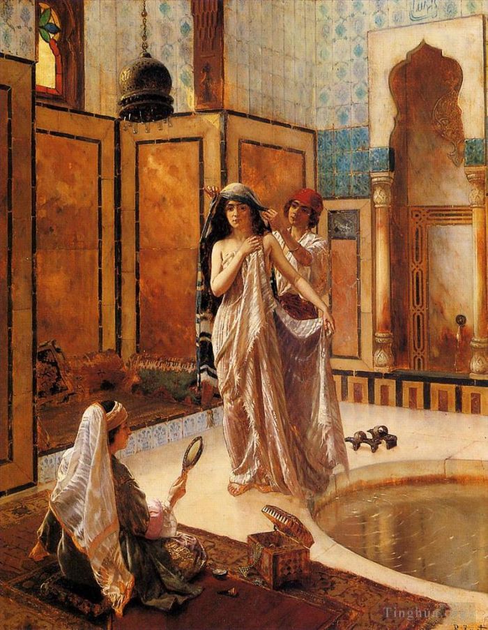 Rudolf Ernst Peinture à l'huile - Le bain du harem