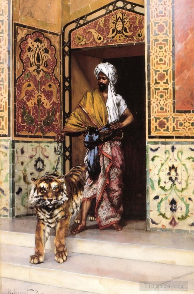 Rudolf Ernst Peinture à l'huile - Le tigre préféré des pachas