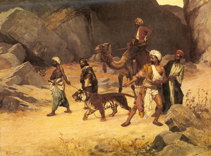 Rudolf Ernst Peinture à l'huile - La chasse au tigre