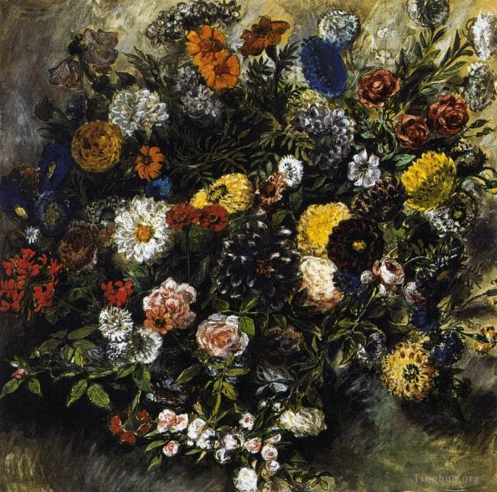 Ferdinand Victor Eugène Delacroix Peinture à l'huile - Bouquet de fleurs