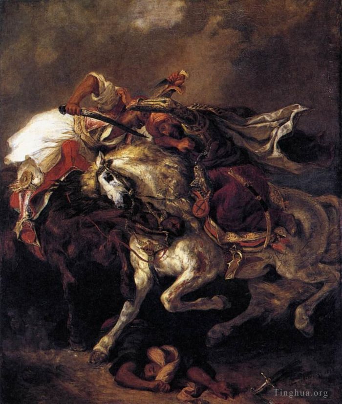 Ferdinand Victor Eugène Delacroix Peinture à l'huile - Combat des Giaour et du Pacha