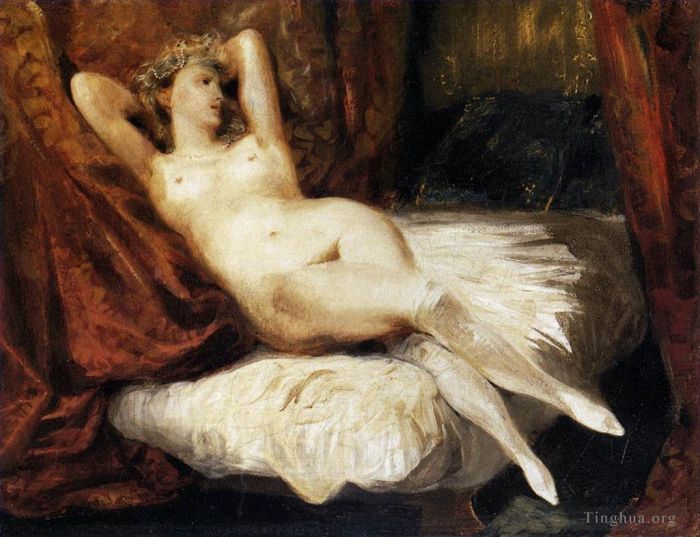Ferdinand Victor Eugène Delacroix Peinture à l'huile - Nu féminin allongé sur un divan