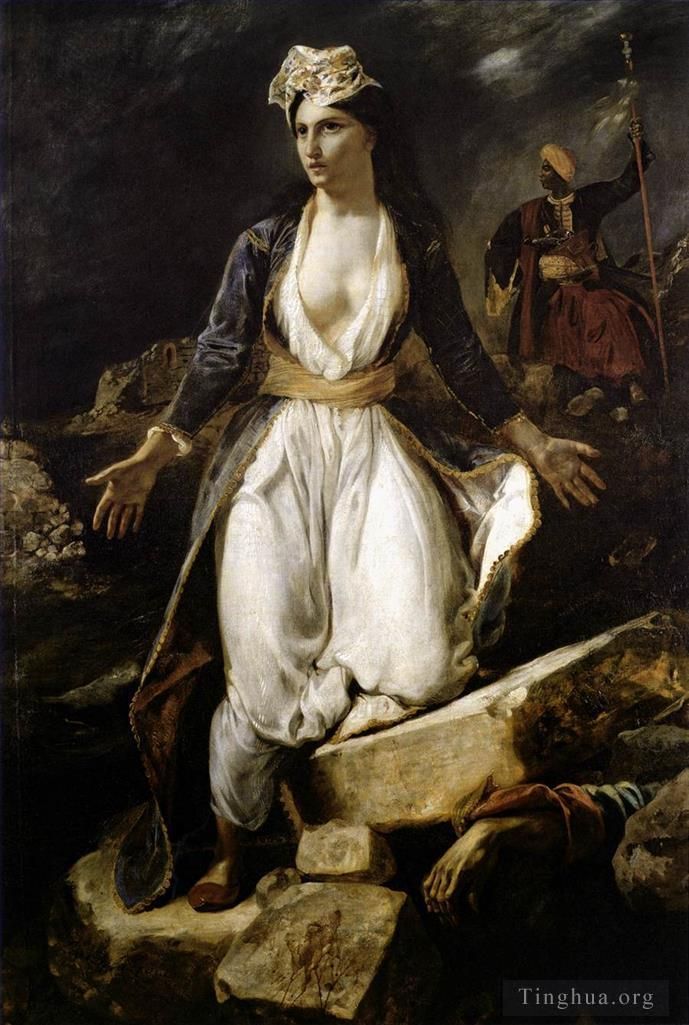 Ferdinand Victor Eugène Delacroix Peinture à l'huile - La Grèce sur les ruines de Missolonghi