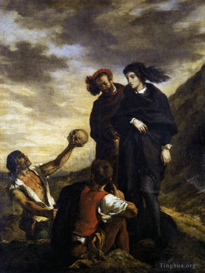 Ferdinand Victor Eugène Delacroix Peinture à l'huile - Hamlet et Horatio au cimetière