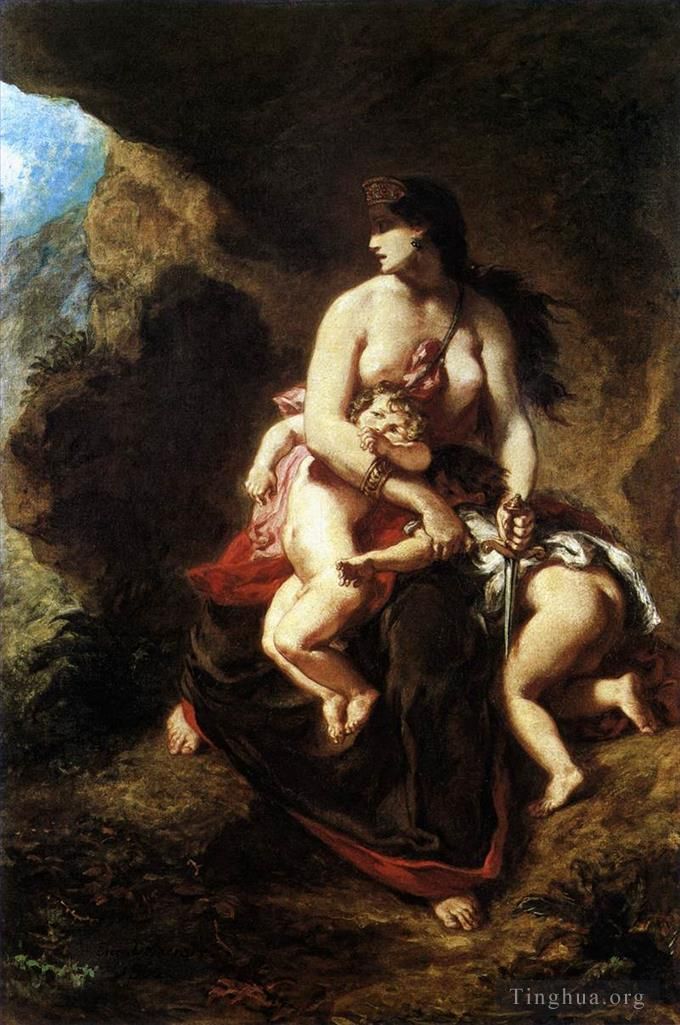 Ferdinand Victor Eugène Delacroix Peinture à l'huile - Médée sur le point de tuer ses enfants