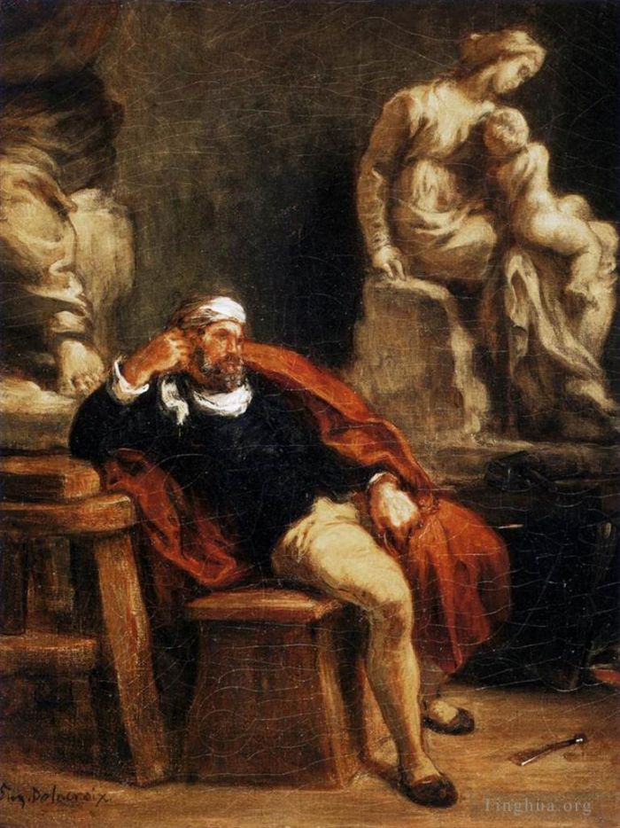 Ferdinand Victor Eugène Delacroix Peinture à l'huile - Michel-Ange dans son atelier