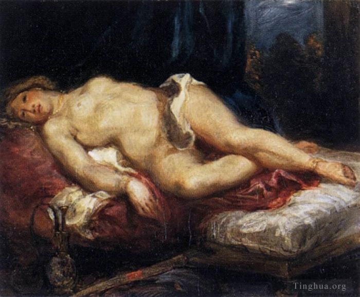 Ferdinand Victor Eugène Delacroix Peinture à l'huile - Odalisque allongée sur un divan