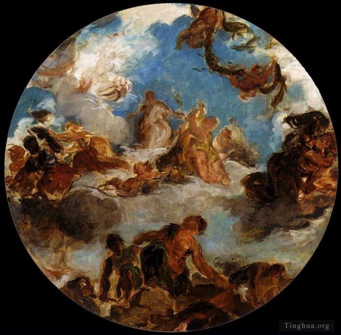 Ferdinand Victor Eugène Delacroix Peinture à l'huile - L'esquisse pour la paix descend sur Terre