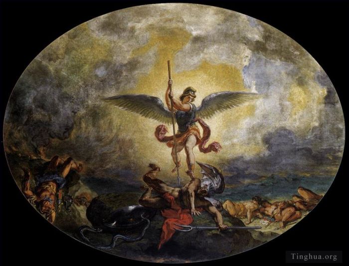 Ferdinand Victor Eugène Delacroix Peinture à l'huile - Saint Michel bat le Diable