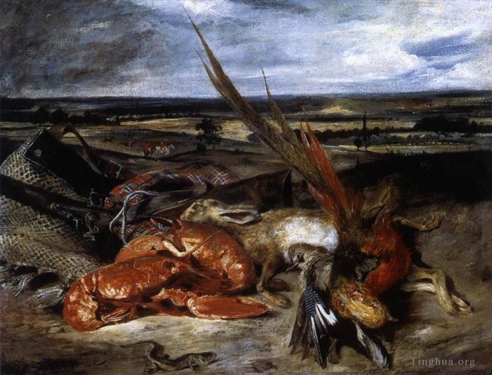 Ferdinand Victor Eugène Delacroix Peinture à l'huile - Nature morte au homard