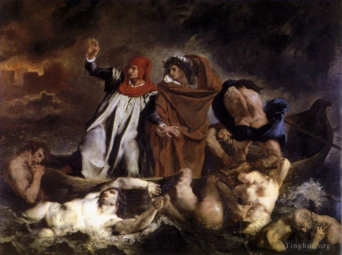 Ferdinand Victor Eugène Delacroix Peinture à l'huile - La Barque de Dante (Dante et Virgile aux enfers)