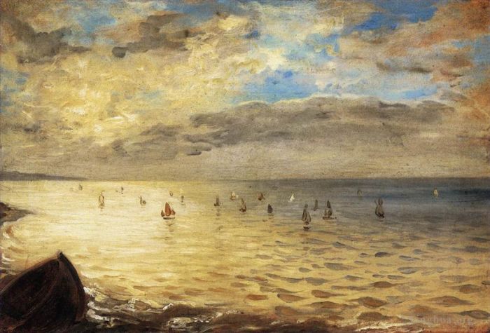 Ferdinand Victor Eugène Delacroix Peinture à l'huile - La mer depuis les hauteurs de Dieppe